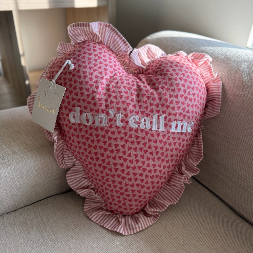 DONT CALL ME Funny Introvert Gift Heart Shaped Ruffle Coquette Chic Throw Pillow
